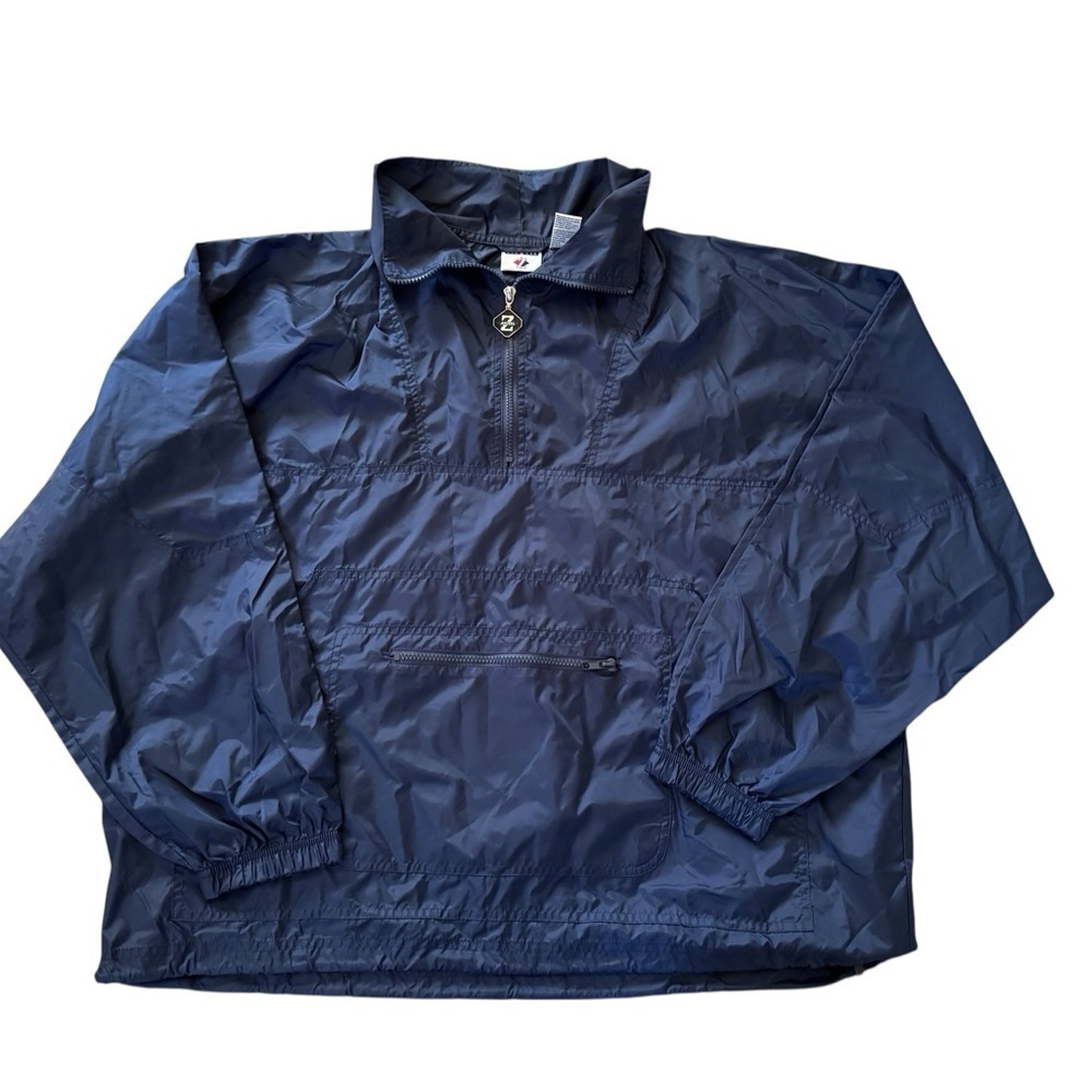Vintage Jerzees Navy Blue 1/4 Zip Windbreaker Pullover Jacket Nylon Men Size XL